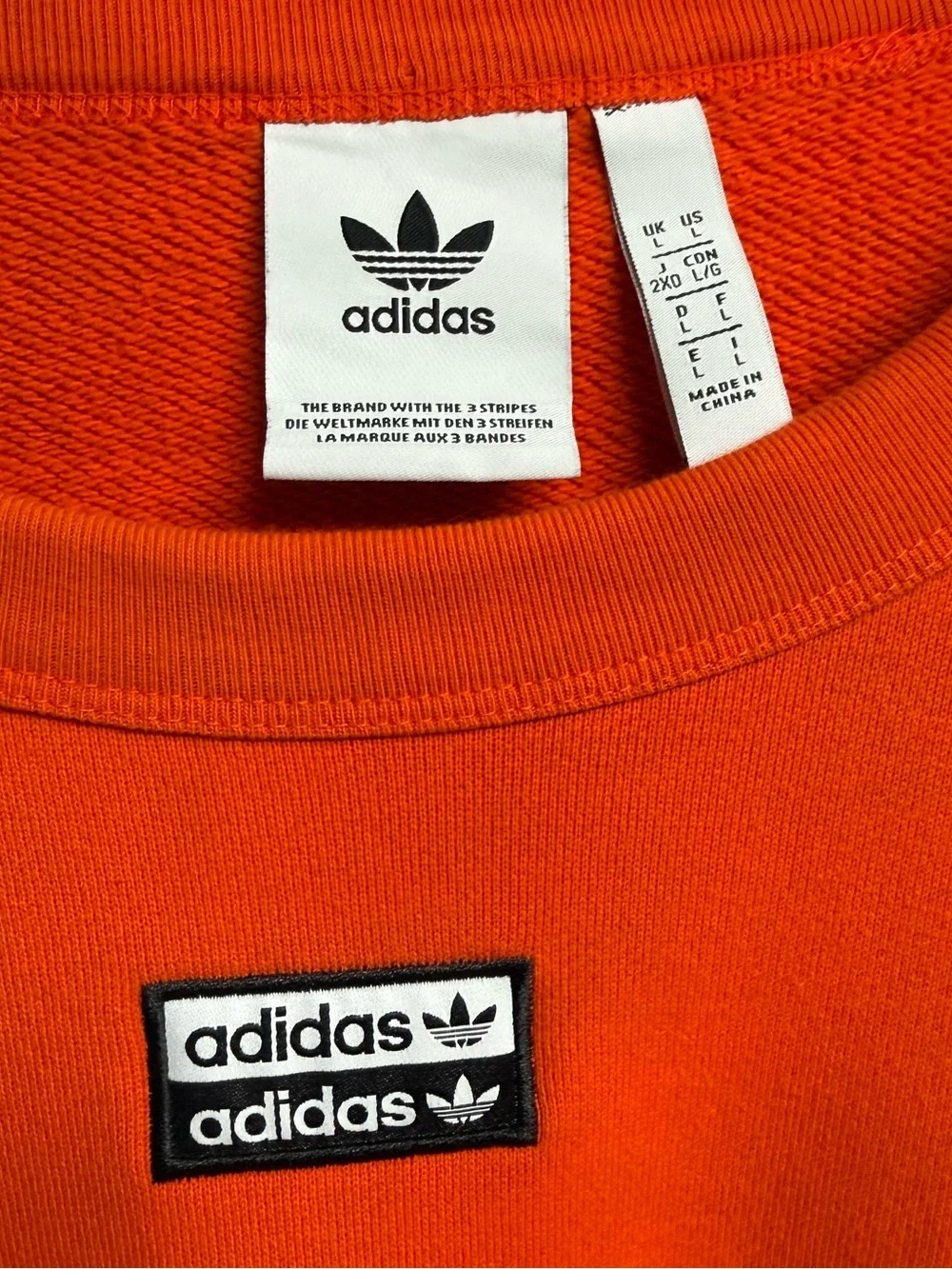 adidas Orange Crewneck Sweatshirt with Sleeve Logo Tabs